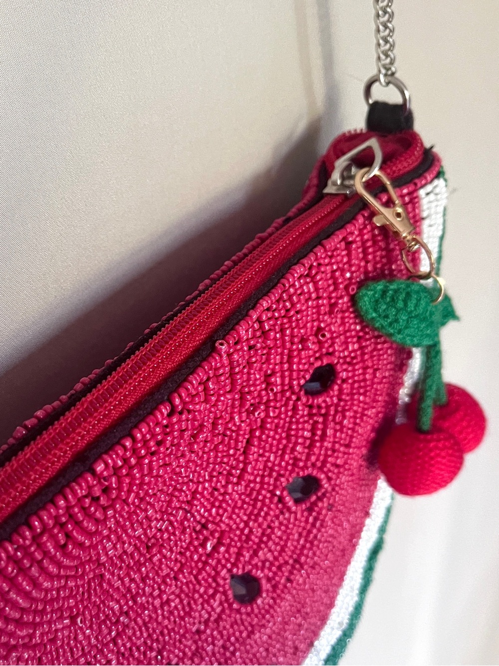 Watermelon Beaded Crossbody Bag Novelty Fruit Purse Cherry Charm - Picture 3 of 9